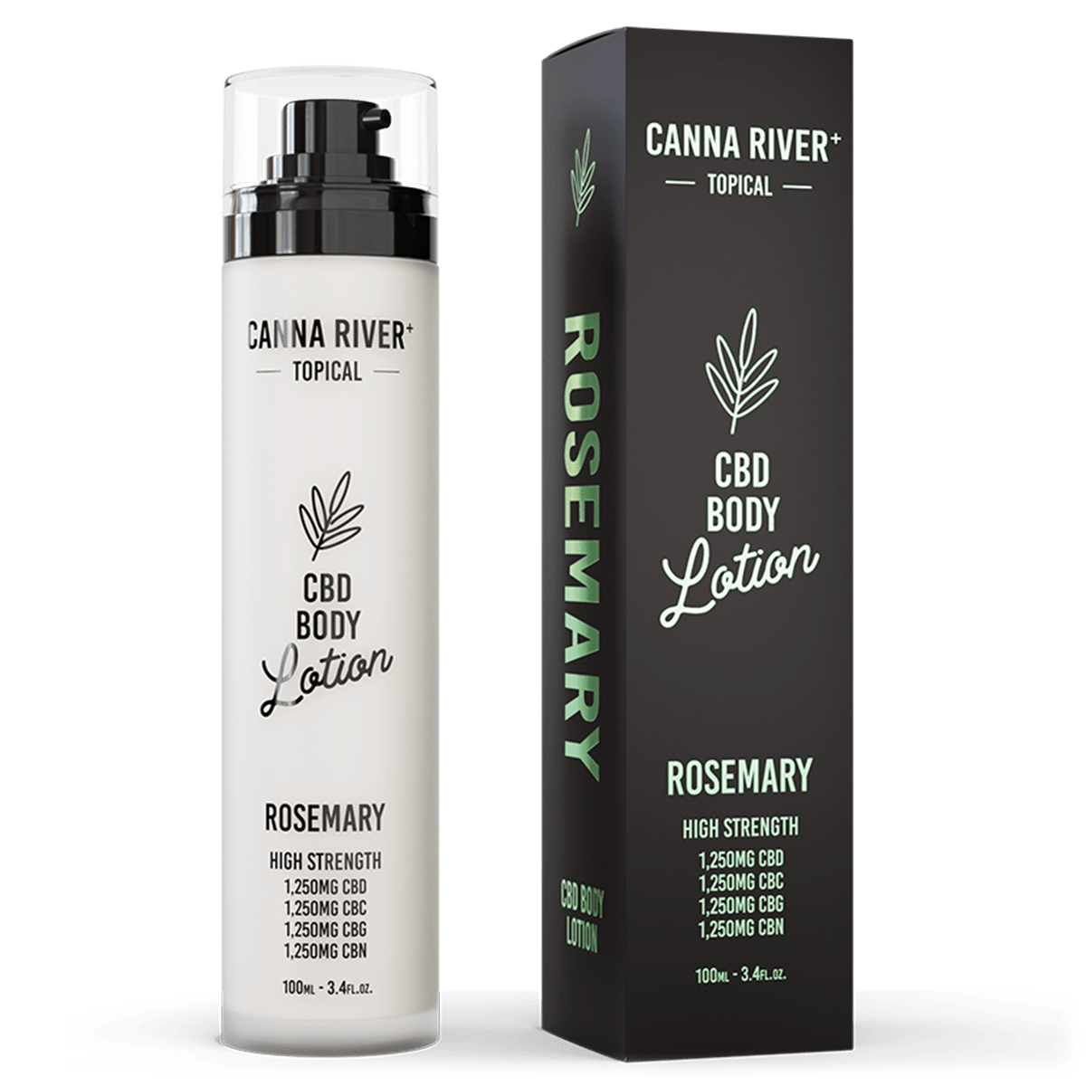 Canna River CBD Body Lotion Rosemary Broad Spectrum 1250mg CBD + 1250mg CBC + 1250mg CBN + 1250mg CBG 3.4oz